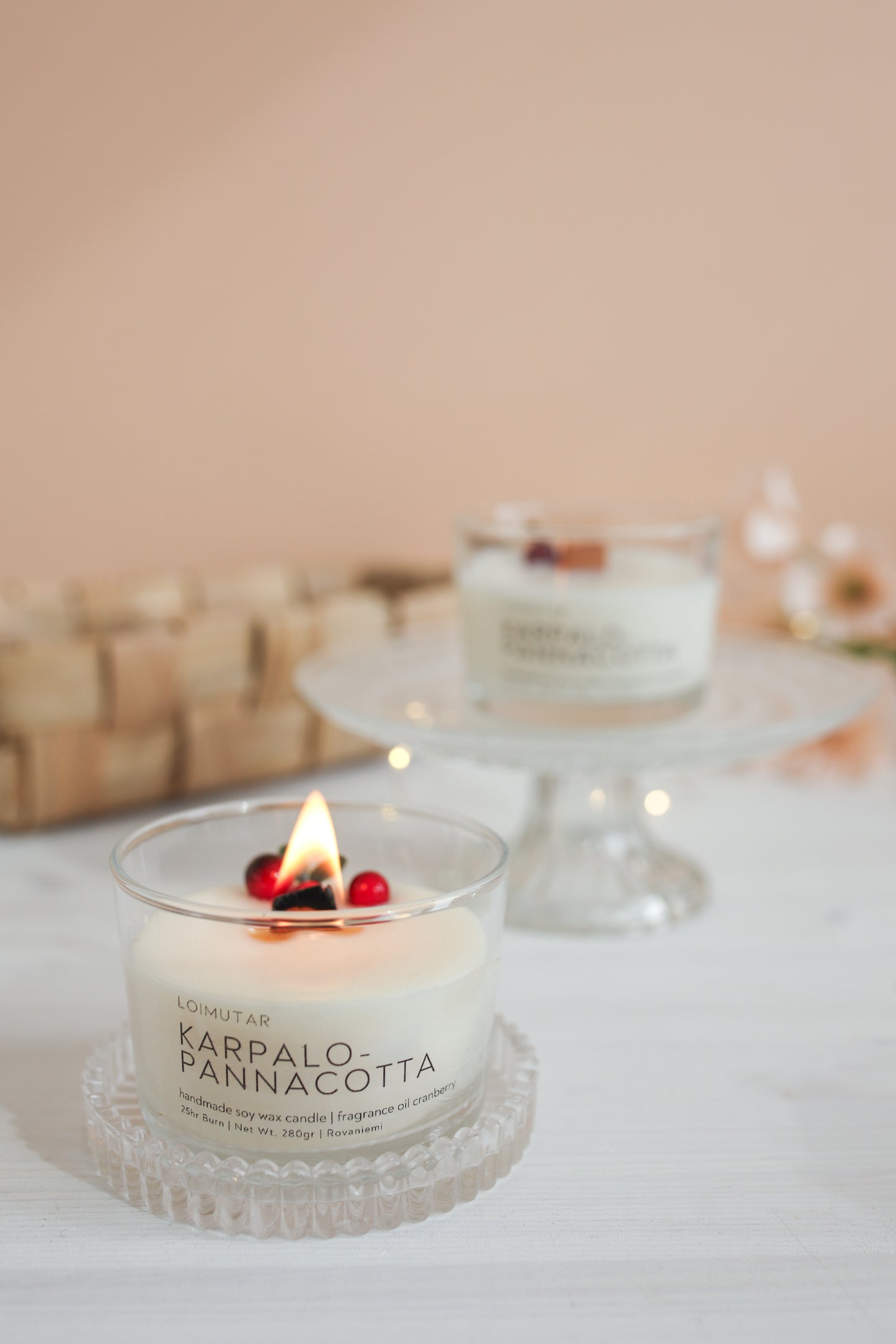Puusydänkynttilä Karpalopannacotta