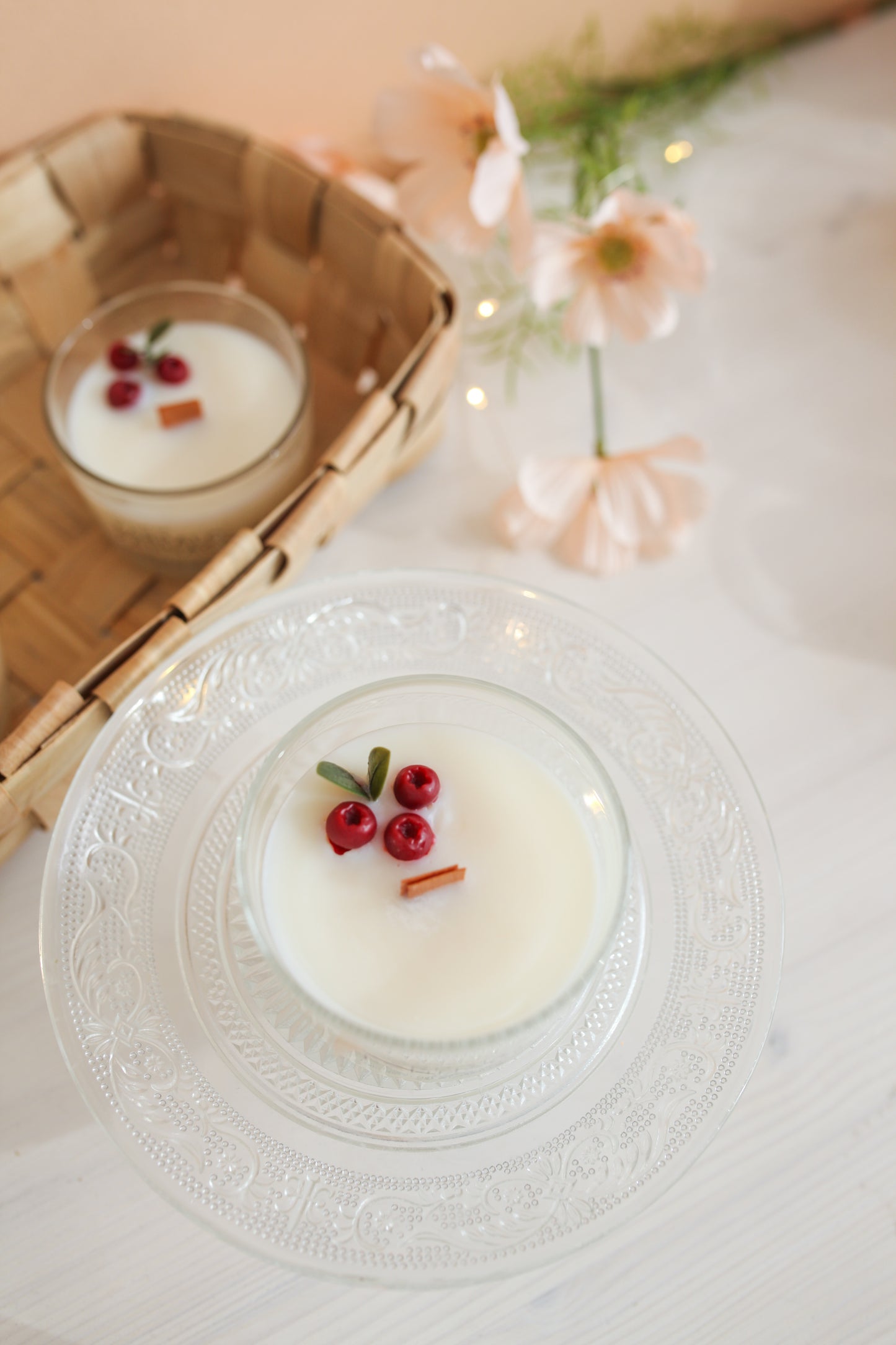 Puusydänkynttilä Karpalopannacotta