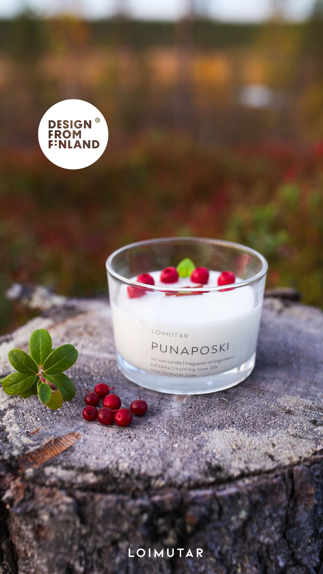 Puolukka puusydänkynttilä Lapista
