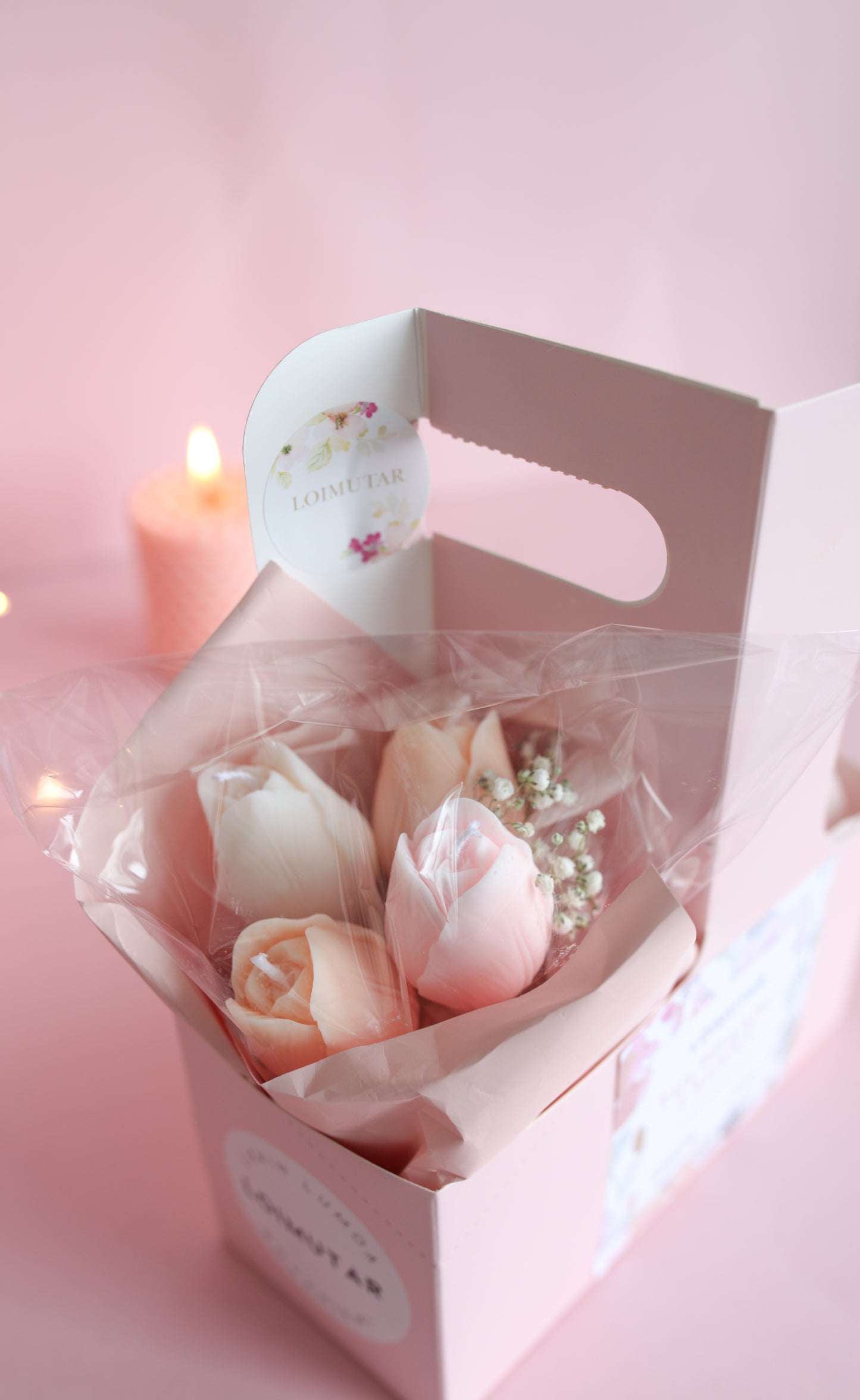 Lahjaboksi, oliivivahakynttilä